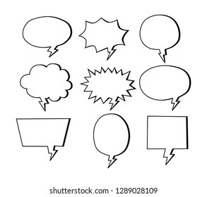 isolated white Blank empty white bubbles speech doodle set. Vector illustration.