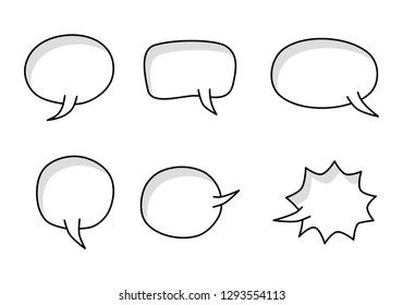 isolated white Blank empty white bubbles speech doodle set. Vector illustration.
