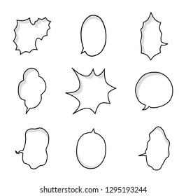 isolated white Blank empty white bubbles speech doodle set. Vector illustration.