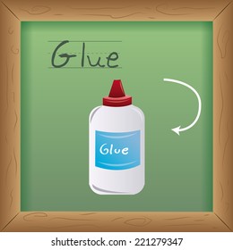 an isolated white bottle of glue on a green board with text