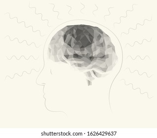 Isolated White Brains with Brain Waves on Light Background. Low Poly Vector 3D Rendering