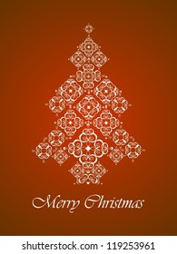 Isolated White Christmas Tree of SnowFlakes on Red Background, Vector Illustration