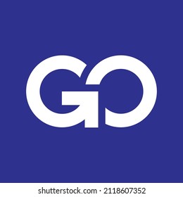 Isolated white circular logo design with arrow in the form of the word GO