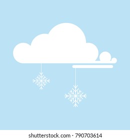 Isolated white cloud with falling snowflakes.Snowfall icon in flat design