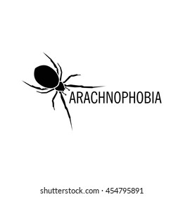 Isolated white color spider on the black background vector logo. Wild dangerous poisonous insect illustration. Arachnophobia. Halloween icon.