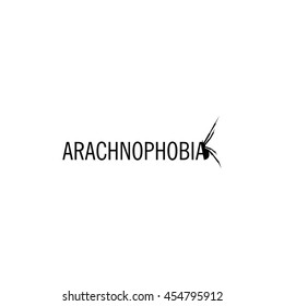 Isolated white color spider on the black background vector logo. Wild dangerous poisonous insect illustration. Arachnophobia. Halloween icon.