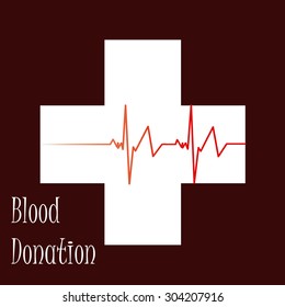 Isolated white cross with a cardiogram. Vector illustration
