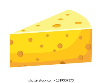 Aislado en productos lácteos blancos. Fragmento triangular amarillo del ingrediente del queso para la cocina, sándwiches, pizzas. La comida es deliciosa, tentempié. Cheddar, maasdam, producto parmesano para el desayuno. Comida gourmet