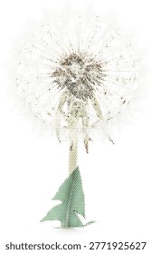An isolated white dandelion clock vector representing fragile nature with a professional stippled pattern for garden themes.