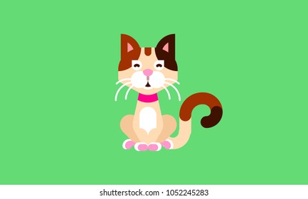 Isolated white domestic cat icon in modern flat style, with simple Geometric shapes only