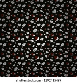 Isolated with white, gray and black colors elements background. Seamless with hearts. Ornament for Valentine':s day. Brush strokes. Ink illustration.
