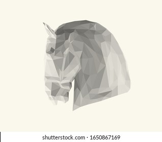 Isolated White Horse Profile on Light Background. Low Poly Vector 3D Rendering