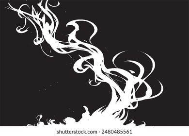 Isolated White Line Flame Vector Illustration on Black Background