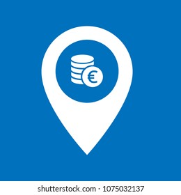 isolated white map marker with euro icon, vector illustration