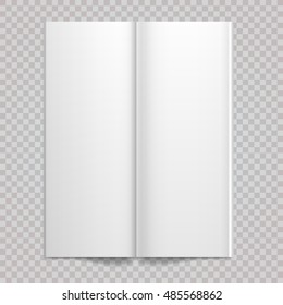 Isolated white paper Vector white blank spread on white background. Open double-page spread with blank pages.