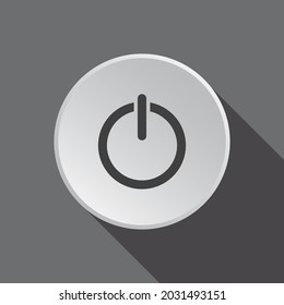 isolated white power button with silver circle freme on grey background