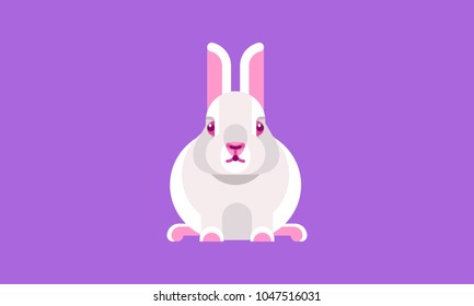 Isolated white rabbit bunny icon in modern flat style, with simple Geometric shapes only