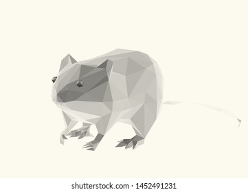 Isolated White Rat on Light Background. Low Poly Vector 3D Rendering