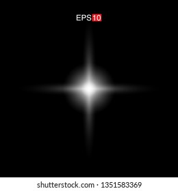isolated white Rays with lens flare, Sun flare, flare on the black background. Transparent Vector Illustration