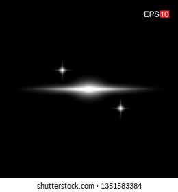 isolated white Rays with lens flare, Sun flare, flare on the black background. Transparent Vector Illustration