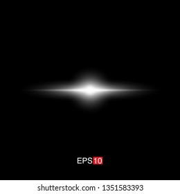 isolated white Rays with lens flare, Sun flare, flare on the black background. Transparent Vector Illustration