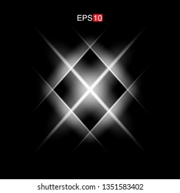isolated white Rays with lens flare, Sun flare, flare on the black background. Transparent Vector Illustration