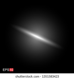 isolated white Rays with lens flare, Sun flare, flare on the black background. Transparent Vector Illustration