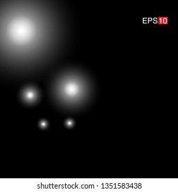 isolated white Rays with lens flare, Sun flare, flare on the black background. Transparent Vector Illustration