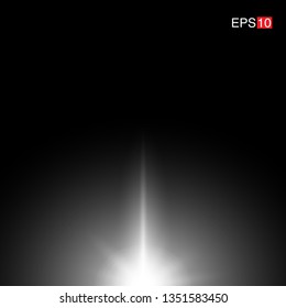 isolated white Rays with lens flare, Sun flare, flare on the black background. Transparent Vector Illustration
