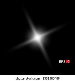 isolated white Rays with lens flare, Sun flare, flare on the black background. Transparent Vector Illustration