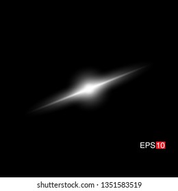 isolated white Rays with lens flare, Sun flare, flare on the black background. Transparent Vector Illustration
