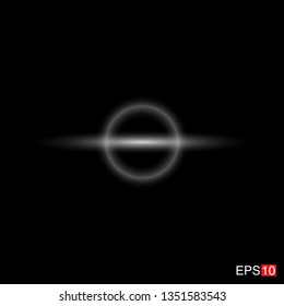 isolated white Rays with lens flare, Sun flare, flare on the black background. Transparent Vector Illustration