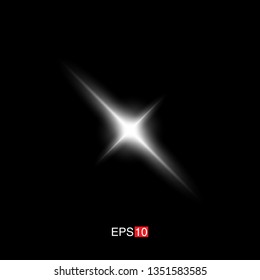 isolated white Rays with lens flare, Sun flare, flare on the black background. Transparent Vector Illustration