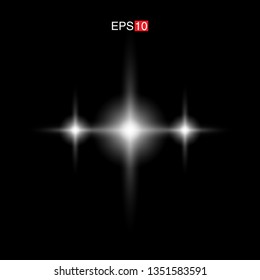 isolated white Rays with lens flare, Sun flare, flare on the black background. Transparent Vector Illustration