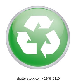 an isolated white recycle symbol on a green background