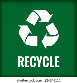 an isolated white recycle symbol on a green background