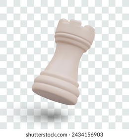 Isolated white rook in 3D style. Vector chess figure, angle view object