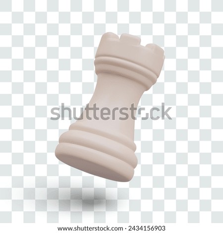 Isolated white rook in 3D style. Vector chess figure, angle view object