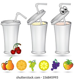 isolated white sample paper or plastic glass with different fruit