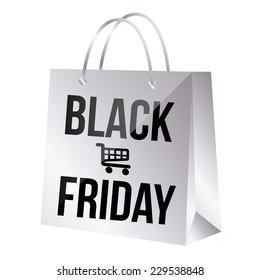 an isolated white shopping bag with text and a shopping cart for black friday
