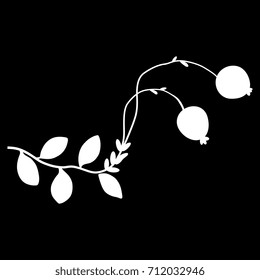 Isolated white silhouette of a cranberry plant on black background.