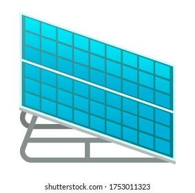 Isolated at white solar panel. Sun energy, renewable energy resource concept. Eco green power energy. Isometric view at solar panel. Using natural ecological energy from sun. Simple icon fow web