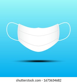 Isolated White Surgical Mask on Blue Background