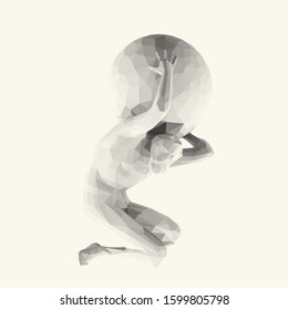 Isolated White Titan Atlas on Light Background. Low Poly Vector 3D Rendering