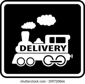 isolated white train on black icon - delivery symbol