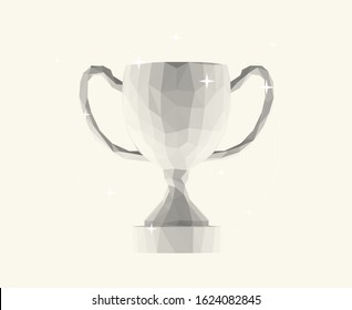 Isolated White Trophy Cup on Light Background. Low Poly Vector 3D Rendering