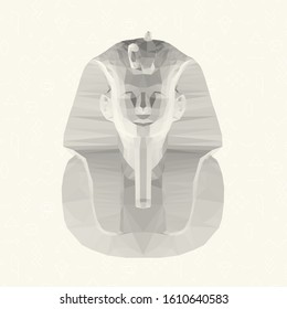 Isolated White Tutankhamun Burial Mask on Light Background. Low Poly Vector 3D Rendering