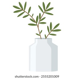 Isolated white vase with flowers in flat style. Vector illustration