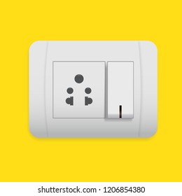 Isolated white vector socket and switches set on yellow background
