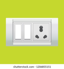 Isolated white vector socket and switches set on green background